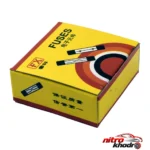 نمای بسته بندی فیوز شیشه ای 6 آمپر کد 607 بسته ۱۰۰ عددی برچسب و بسته بندی