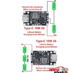 نمای بسته بندی ماژول شارژ باتری لیتیومی ۲ سلول و ۳ سلول مدل ۲S-۳S-IP۲۳۲۶-USBC-۵ بسته ۵ عددی اصل برچسب و بسته بندی
