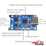 نمای کناری ماژول شارژ باتری لیتیومی مدل TP-۴۰۵۶TYPEC اصل پروفایل و ساختار
